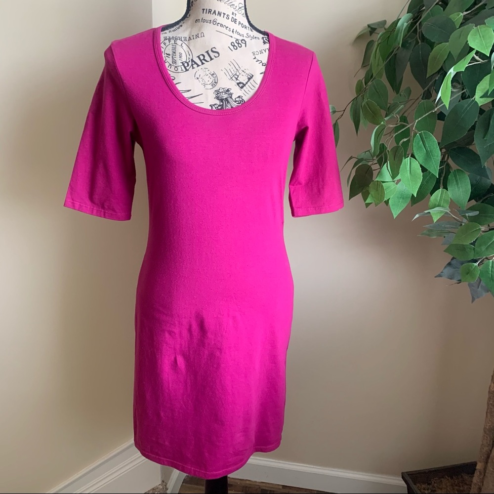 Mandee Half Sleeve T-Shirt Dress Fuchsia Pink Sz L